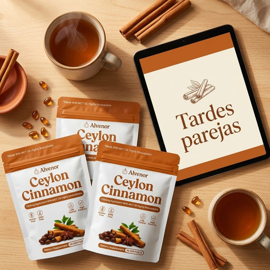 Tres bolsas de Alvenor Canela Ceylon con el ebook Tardes parejas de regalo