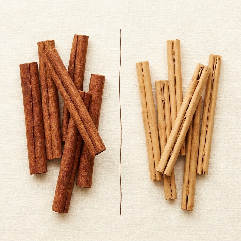 Canela cassia junto a canela Ceylon
